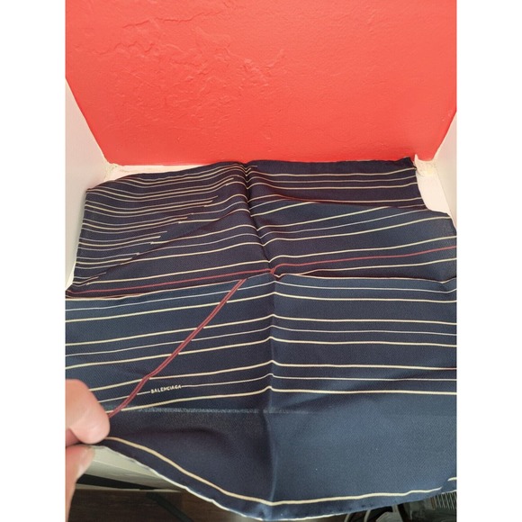 Vintage Balenciaga Blue Silk Stripe Bordered Hand Rolled Pocket Square - Picture 5 of 5